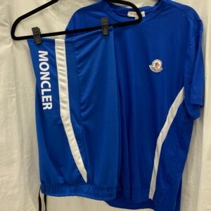 NWT. Moncler Royal Blue Athletic Tee & Shorts Set with White Trim. Size XXL